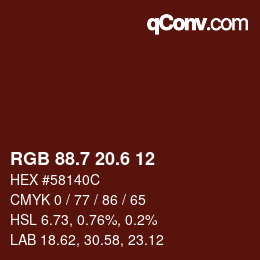 カラーコード: RGB 88.7 20.6 12 | qconv.com