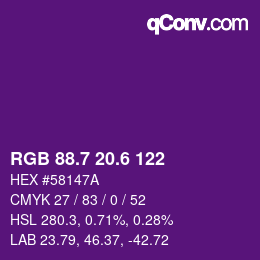 カラーコード: RGB 88.7 20.6 122 | qconv.com