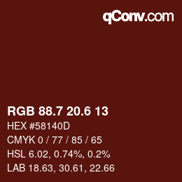 カラーコード: RGB 88.7 20.6 13 | qconv.com
