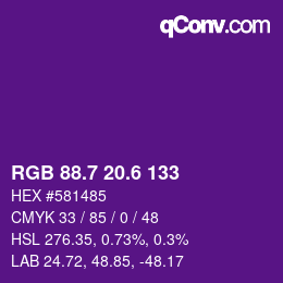 カラーコード: RGB 88.7 20.6 133 | qconv.com