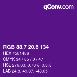 カラーコード: RGB 88.7 20.6 134 | qconv.com
