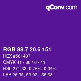 カラーコード: RGB 88.7 20.6 151 | qconv.com