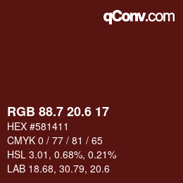 カラーコード: RGB 88.7 20.6 17 | qconv.com