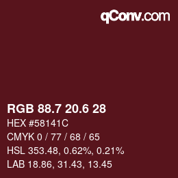 カラーコード: RGB 88.7 20.6 28 | qconv.com