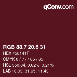 カラーコード: RGB 88.7 20.6 31 | qconv.com