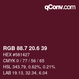 カラーコード: RGB 88.7 20.6 39 | qconv.com