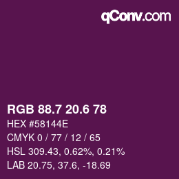 カラーコード: RGB 88.7 20.6 78 | qconv.com