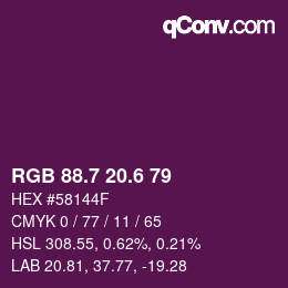カラーコード: RGB 88.7 20.6 79 | qconv.com