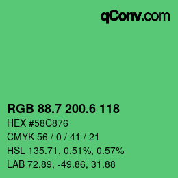 カラーコード: RGB 88.7 200.6 118 | qconv.com