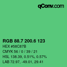 カラーコード: RGB 88.7 200.6 123 | qconv.com