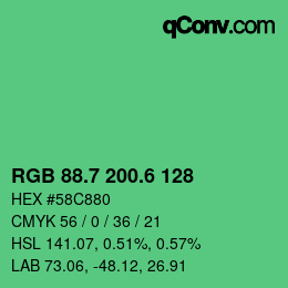 カラーコード: RGB 88.7 200.6 128 | qconv.com