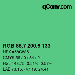 カラーコード: RGB 88.7 200.6 133 | qconv.com