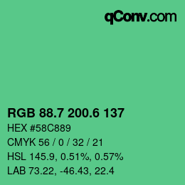 カラーコード: RGB 88.7 200.6 137 | qconv.com