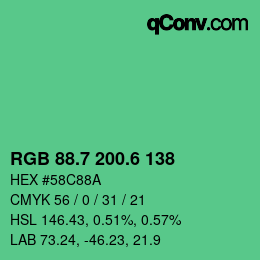カラーコード: RGB 88.7 200.6 138 | qconv.com