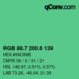 カラーコード: RGB 88.7 200.6 139 | qconv.com