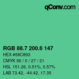 カラーコード: RGB 88.7 200.6 147 | qconv.com