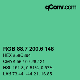 カラーコード: RGB 88.7 200.6 148 | qconv.com