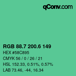 カラーコード: RGB 88.7 200.6 149 | qconv.com
