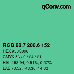 カラーコード: RGB 88.7 200.6 152 | qconv.com
