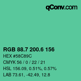 カラーコード: RGB 88.7 200.6 156 | qconv.com