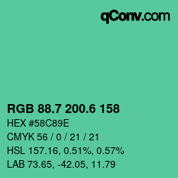 カラーコード: RGB 88.7 200.6 158 | qconv.com