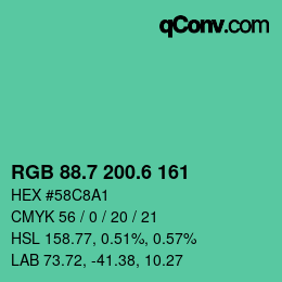カラーコード: RGB 88.7 200.6 161 | qconv.com