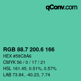 カラーコード: RGB 88.7 200.6 166 | qconv.com