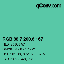 カラーコード: RGB 88.7 200.6 167 | qconv.com