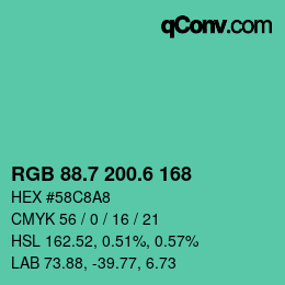 カラーコード: RGB 88.7 200.6 168 | qconv.com