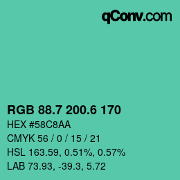 カラーコード: RGB 88.7 200.6 170 | qconv.com