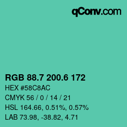 カラーコード: RGB 88.7 200.6 172 | qconv.com