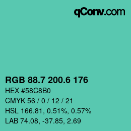 カラーコード: RGB 88.7 200.6 176 | qconv.com