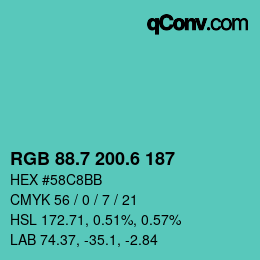 カラーコード: RGB 88.7 200.6 187 | qconv.com