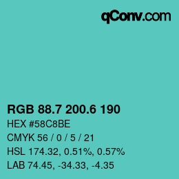 カラーコード: RGB 88.7 200.6 190 | qconv.com