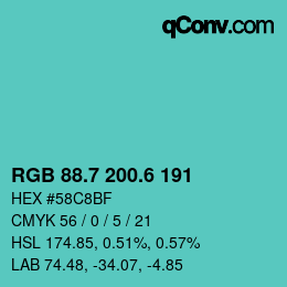 カラーコード: RGB 88.7 200.6 191 | qconv.com