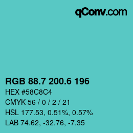 カラーコード: RGB 88.7 200.6 196 | qconv.com
