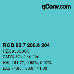 カラーコード: RGB 88.7 200.6 204 | qconv.com