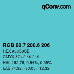 カラーコード: RGB 88.7 200.6 206 | qconv.com