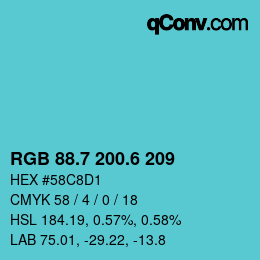 カラーコード: RGB 88.7 200.6 209 | qconv.com