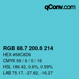 カラーコード: RGB 88.7 200.6 214 | qconv.com