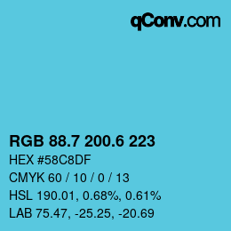 カラーコード: RGB 88.7 200.6 223 | qconv.com