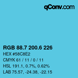 カラーコード: RGB 88.7 200.6 226 | qconv.com