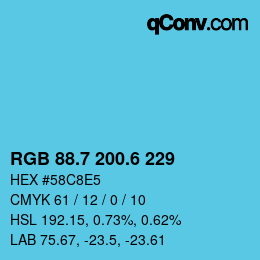 カラーコード: RGB 88.7 200.6 229 | qconv.com
