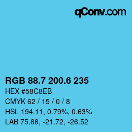 カラーコード: RGB 88.7 200.6 235 | qconv.com