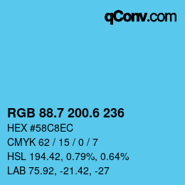 カラーコード: RGB 88.7 200.6 236 | qconv.com