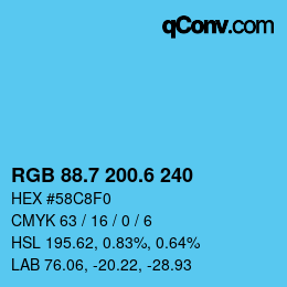 カラーコード: RGB 88.7 200.6 240 | qconv.com