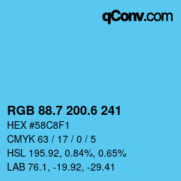 カラーコード: RGB 88.7 200.6 241 | qconv.com