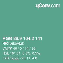 カラーコード: RGB 88.9 164.2 141 | qconv.com