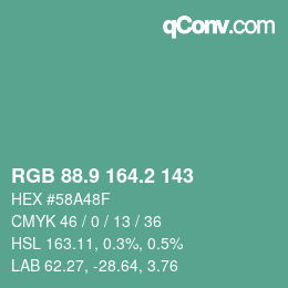 カラーコード: RGB 88.9 164.2 143 | qconv.com