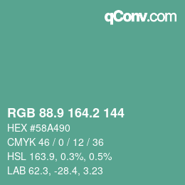 カラーコード: RGB 88.9 164.2 144 | qconv.com